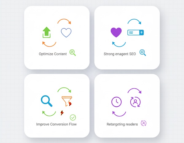 Icon matrix showing common blog performance patterns and direction toward fixes
