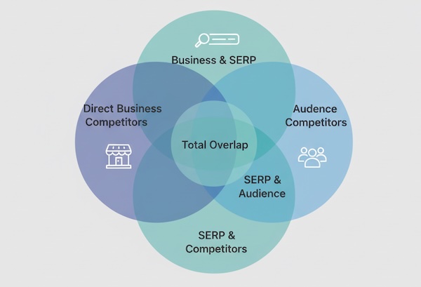 Venn diagram of direct, SERP, and audience competitors