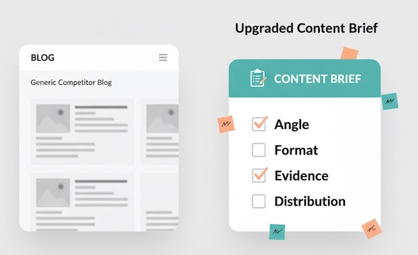 Comparison of a generic competitor post versus a structured content brief